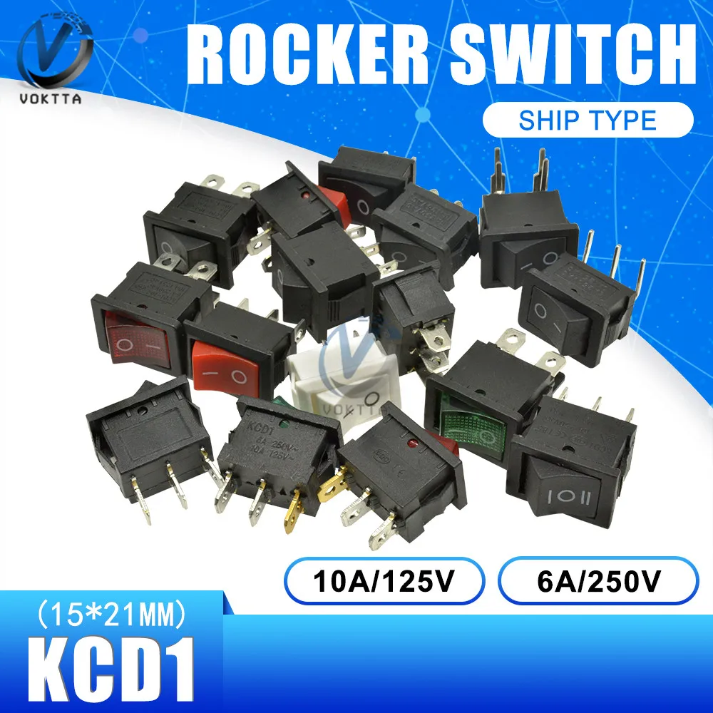 10 шт. KCD1 15*21 мм клавишный выключатель для лодки 2/3/1/4 контактный защелкивающийся