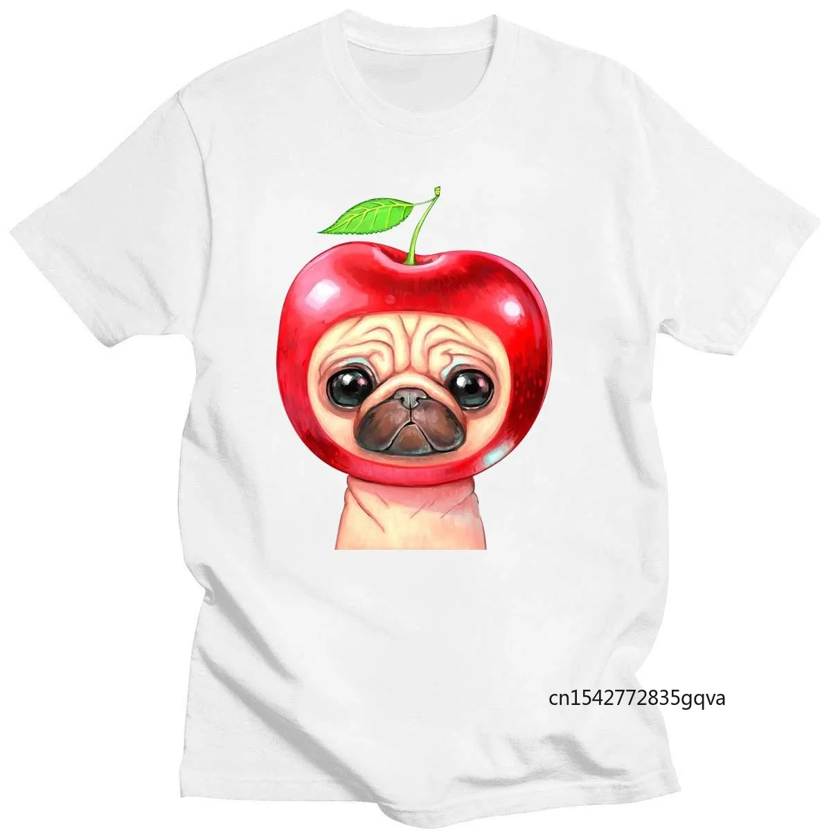 

Summer Plus Size Neutral Apple Bulldog Print T-Shirt Round Neck Short-Sleeved Cute Casual Daily Fashion Top