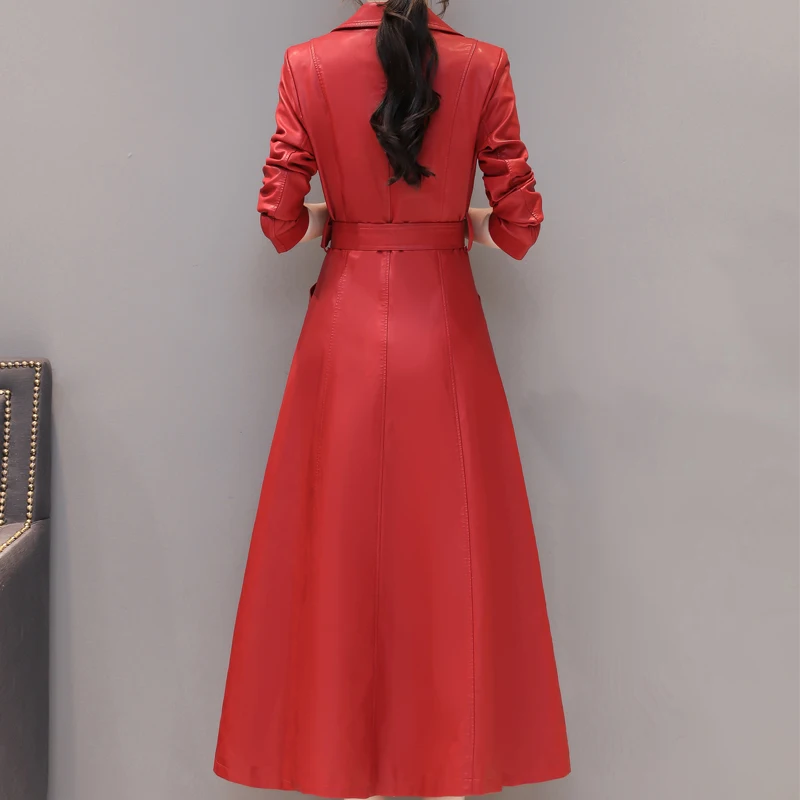 Женская Длинная кожаная куртка зима осень 2020 Дамские элегантные потертые пальто