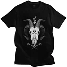 Модная мужская футболка Baphomet из чистого хлопка, потрясающая футболка с коротким рукавом, сатана, демон, оккультная коза, череп, топы, одежда Merch