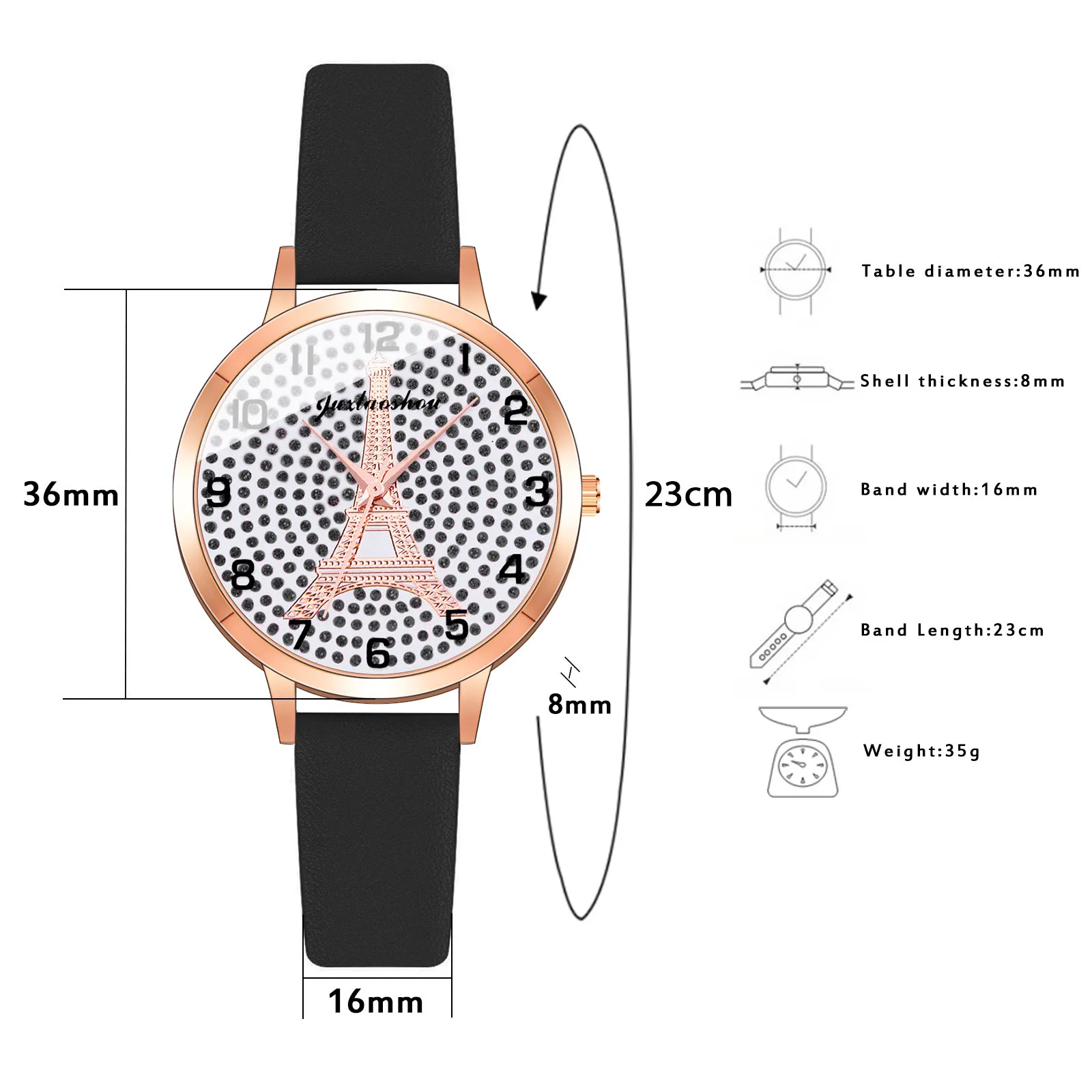 

Women's Watches Luxury Romantic Eiffel Tower Quartz Watch For Women Leather Band Ladies Wrist Watch Female Clock Montre Femme W3