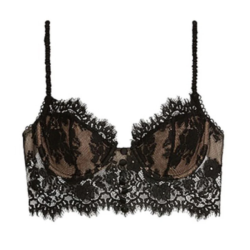 

French Female Sexy Lace Bra U Backless Trim V-neck Breathable Bralette Women Invisible Thin Underwear Lingerie With Fixed Straps