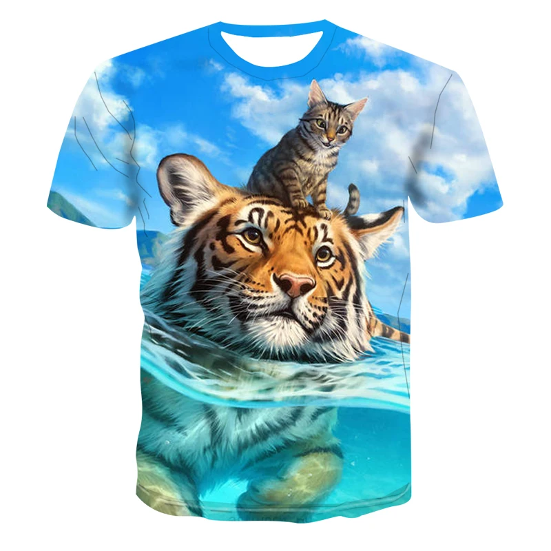 

2021 Summer New Men's 3D Printed T shirt Outdoor Casual Short Sleeved 3D Printed Tiger T shirt Fashion Street Cool Short Sleeve