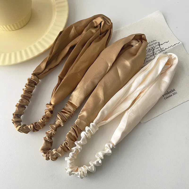 

New Women Simple Satin Solid Color Headbands Faux Silk Hairband Bandanas Retro All match Cross Hair Accessories Hair Hoop
