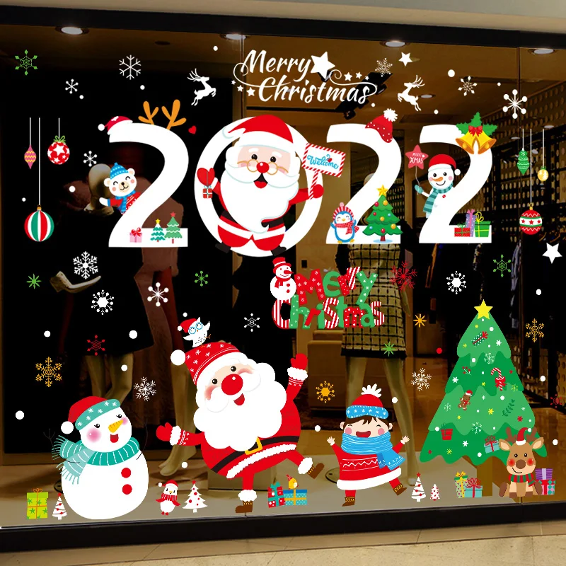 

2022 Chirstmas Glass Stickers DIY Santa Claus Snowman Trees Wall Decals for Living Room Window New Year Festival Home Decoration