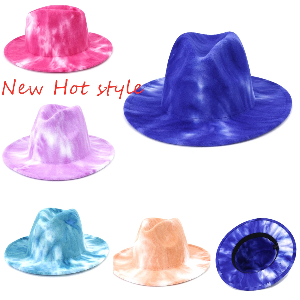 

Фетровых синий, включающий кепку, галстук, окрашенные в стиле джаз Шапки ковбойская шляпа для женщин и мужчин Шляпа Fedora красные с черным кот...