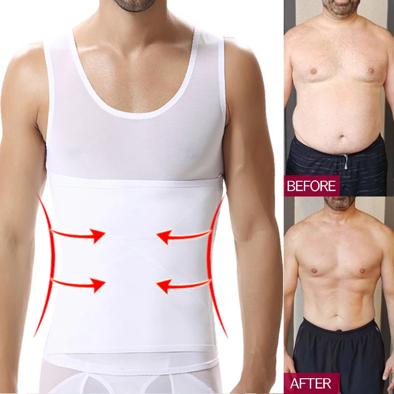 Мужская компрессионная рубашка для груди жилет похудения Корректирующее белье