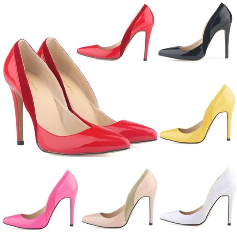 

Office & Career Hot Thin High heels Female Shoes Wedding Party Woman Pumps Pointed Toe PU 11CM Slip On 2020 size 35-42 white