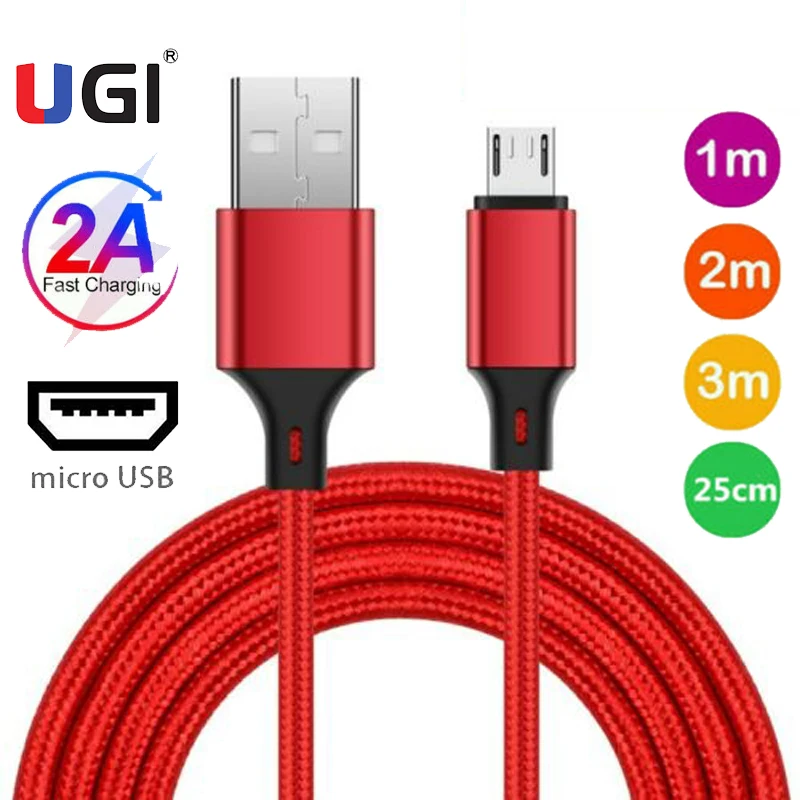 

UGI 2A Fast Charging Cable Micro USB USB C Type C For Data Sync Transfer 1M 2M 3M Braided Nylon Cord Wire Red 2 Pack 3 Pack