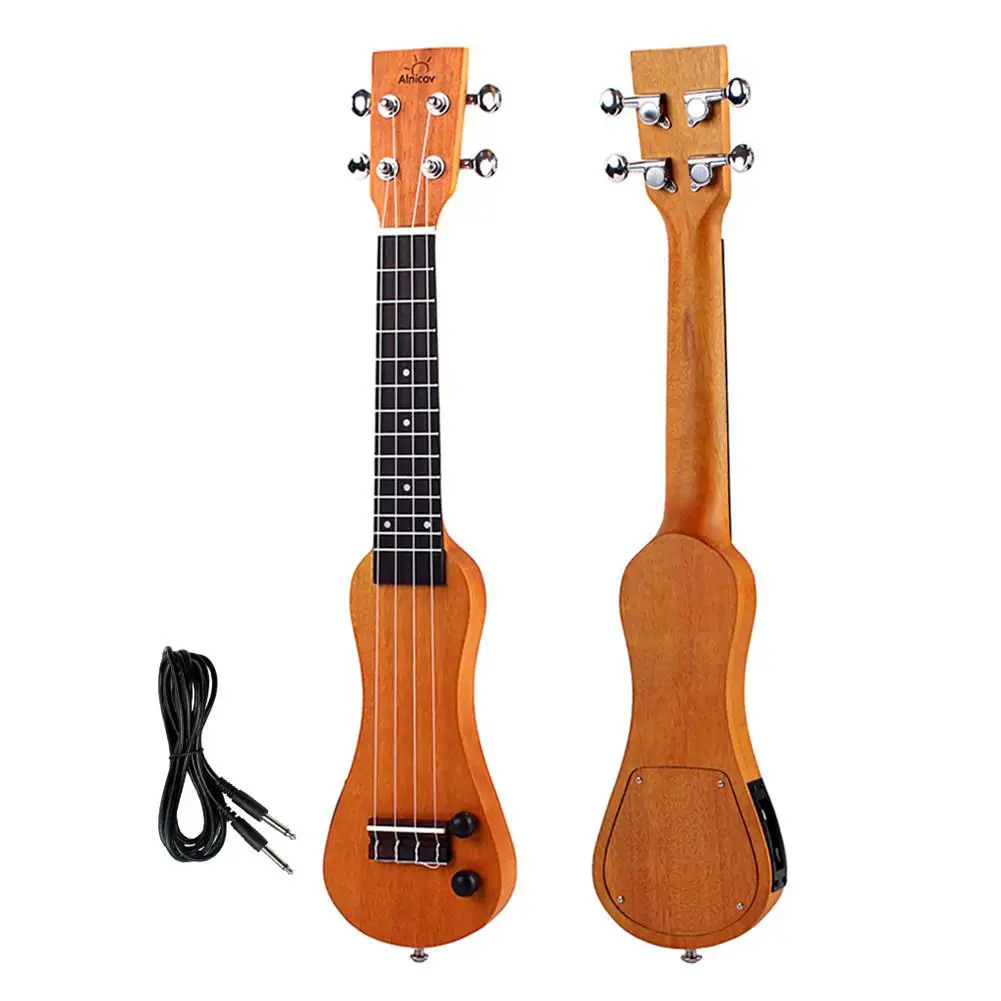 

21 Inch Electric Ukulele Solid Wood Mahogany Ukelele Soprano Concert Tenor 4 String Guitar With Mini Hawaiian Guitar EQ Cable