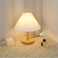 pleated table lamp nordic simple bedroom bedside lamp modern night light white lampshades for table lamps home decor led chambre
