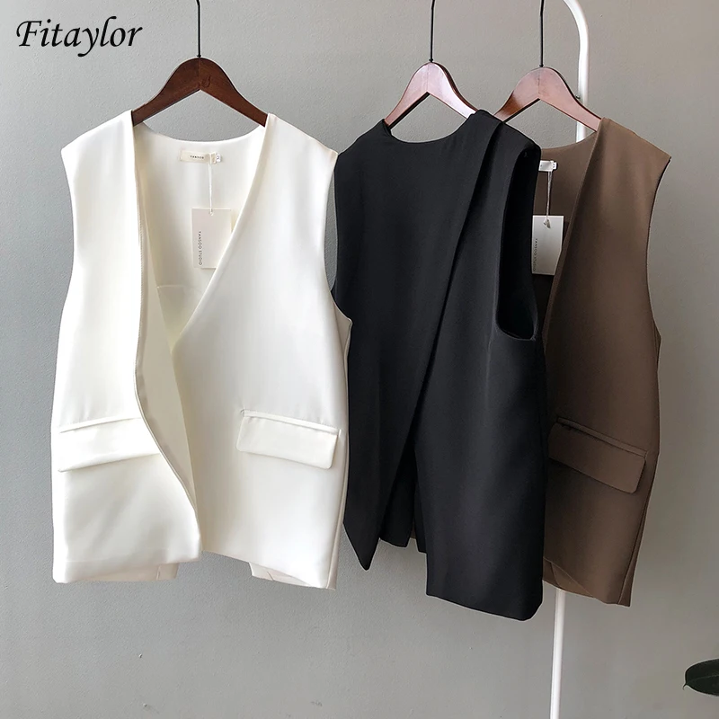 

Женский Повседневный жилет Fitaylor, однотонный офисный жилет без рукавов с v-образным вырезом и разрезом сзади, весна 2019