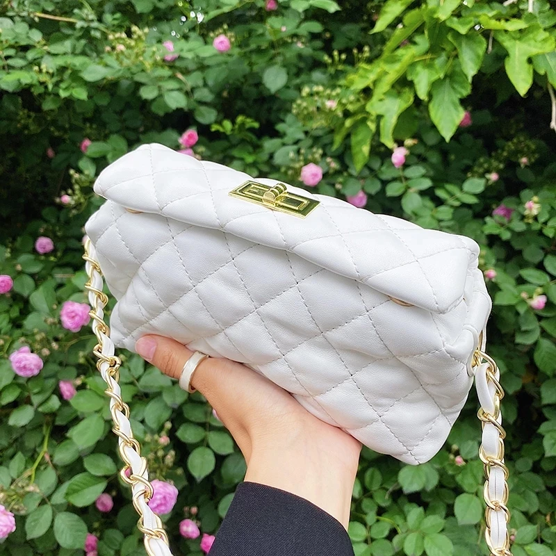 New Design Trendy Green Lingge Chain Shoulder Bag Female Small Box Crossbody Bag Branded Women Summer All-match Messenger Bags