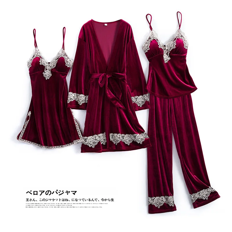 Комплект ночной рубашки и халата Женский однотонный кардиган с поясом бархатная