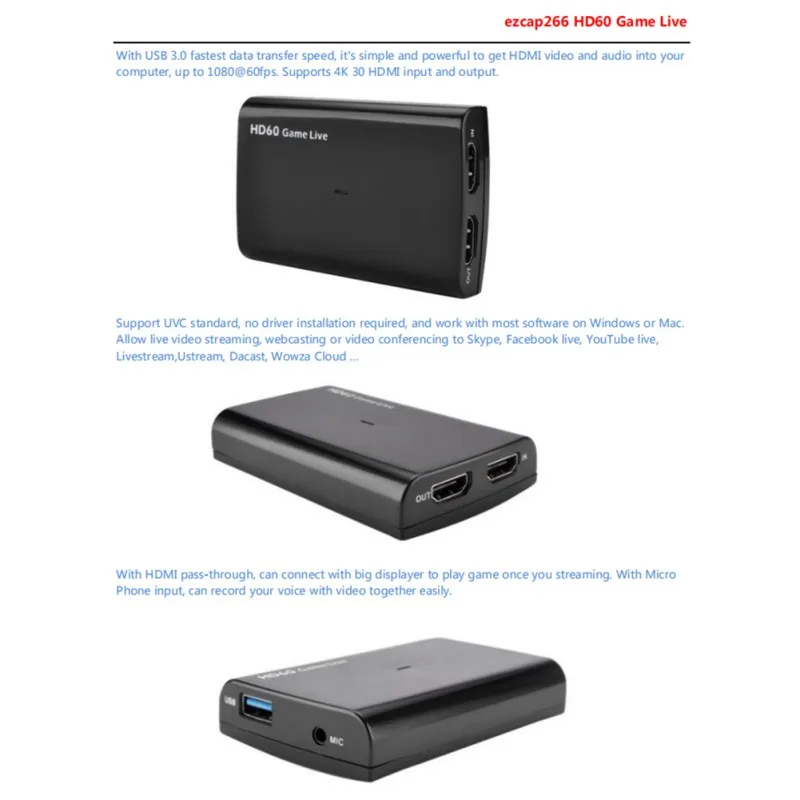 Запись игр HD 1080p 60fps HDMI к USB3.0 видео для PS4 Xbox One nintendo Switch Twitch FaceBook Youtube Live