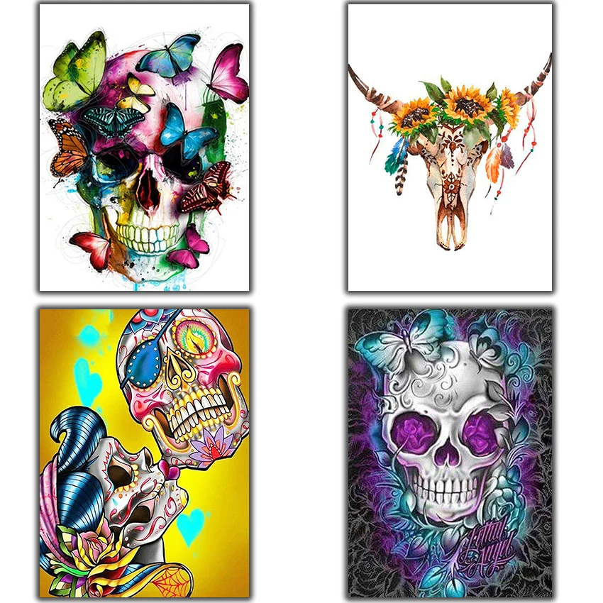 

Diamond Painting Kits Home Decor 5D Diy With AB Drill Full Round Poured Glue Scalloped Edge Embroidery Cartoon Skull Bone Head