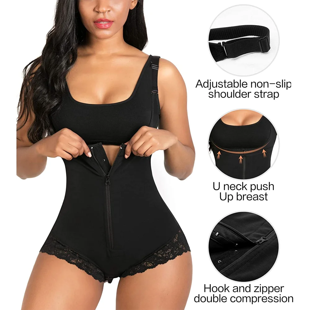 Lifter Tummy Control Shapewear Waist Trainer Women Lace Zipper Open Bust Bodysuit Shorts High Waist Body Shaper Slimming Panties