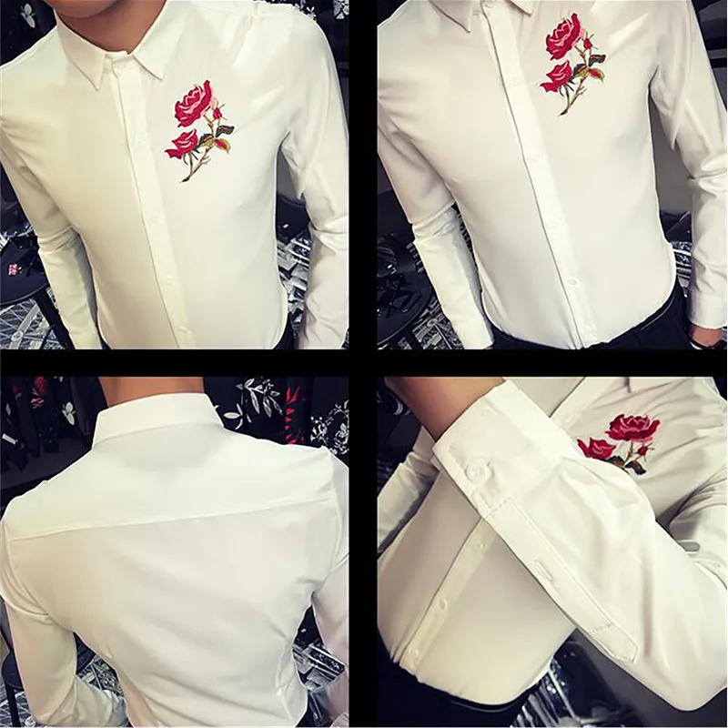 Рубашка мужская с вышивкой приталенный дизайн Топ длинным рукавом модная майка