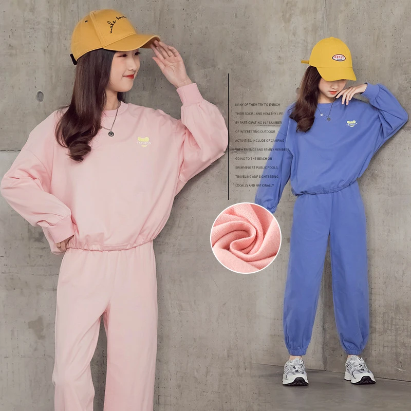 

Kids Sport Suit 2022 Spring Casual Children's Clothing Set Sportswear Girls Tracksuit Sweatshirt Pants Two-piece 12 13 14 Years