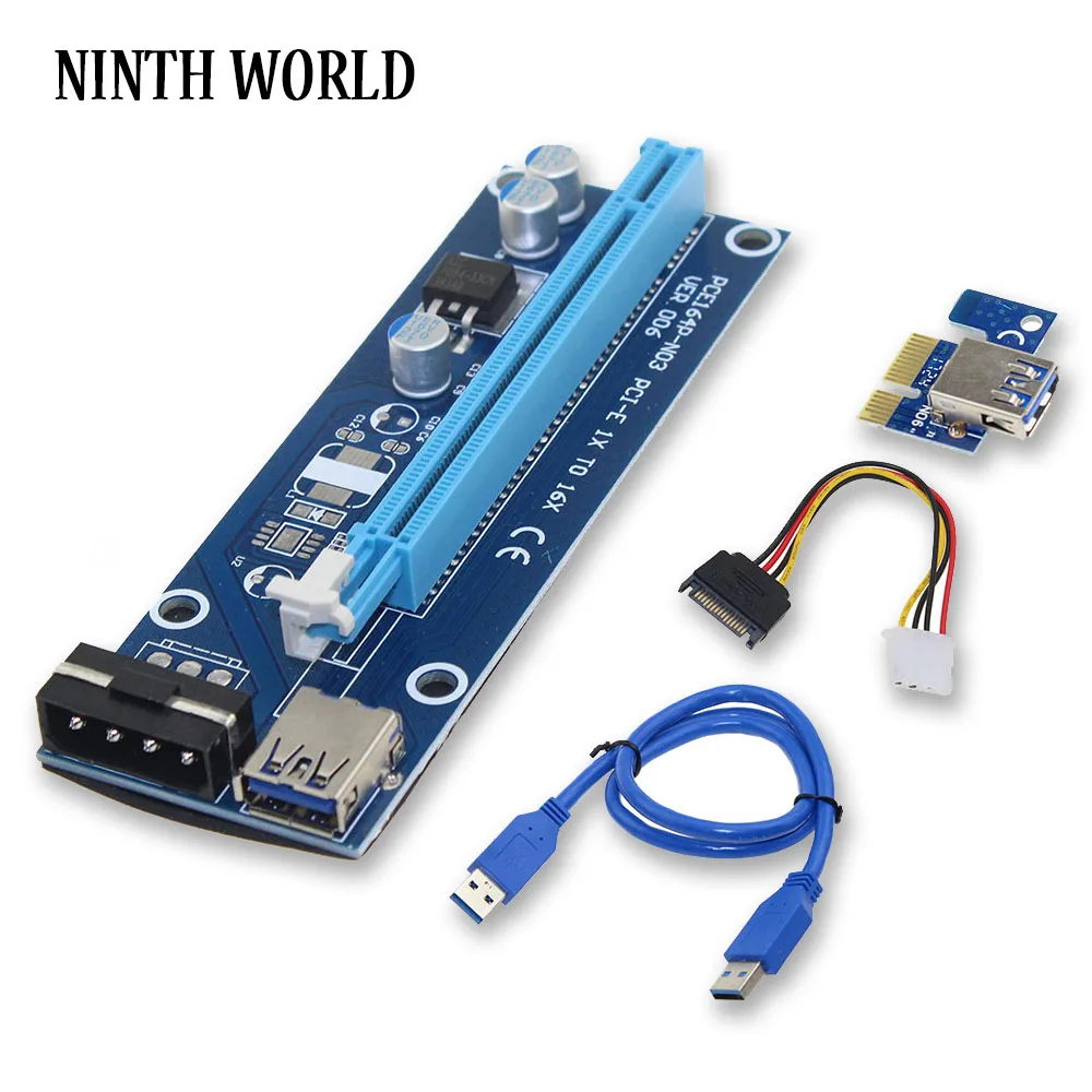 

60cm PCI-E extender PCI Express Riser Card 1x to 16x USB 3.0 SATA to 4Pin IDE Molex Power Raiser VER 006 for BTC Mining Miner