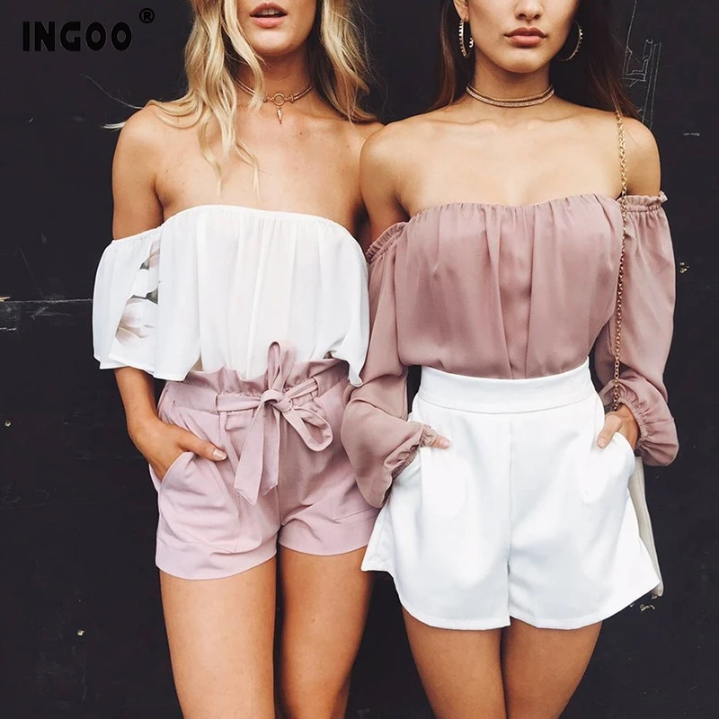 INGOO сексуальная женская рубашка без бретелек элегантная открытая спина рукав