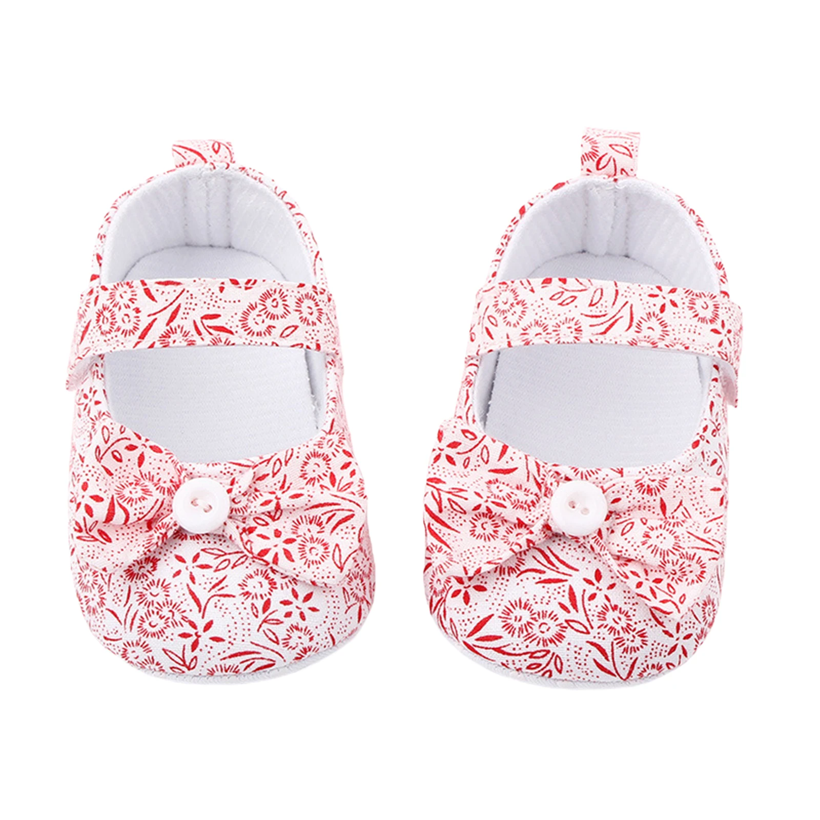 

Infants Baby Soft Cloth Sole Shoes Mary Jane Flats Non-Slip Floral Printed First Walkers Bow Crib Shoes