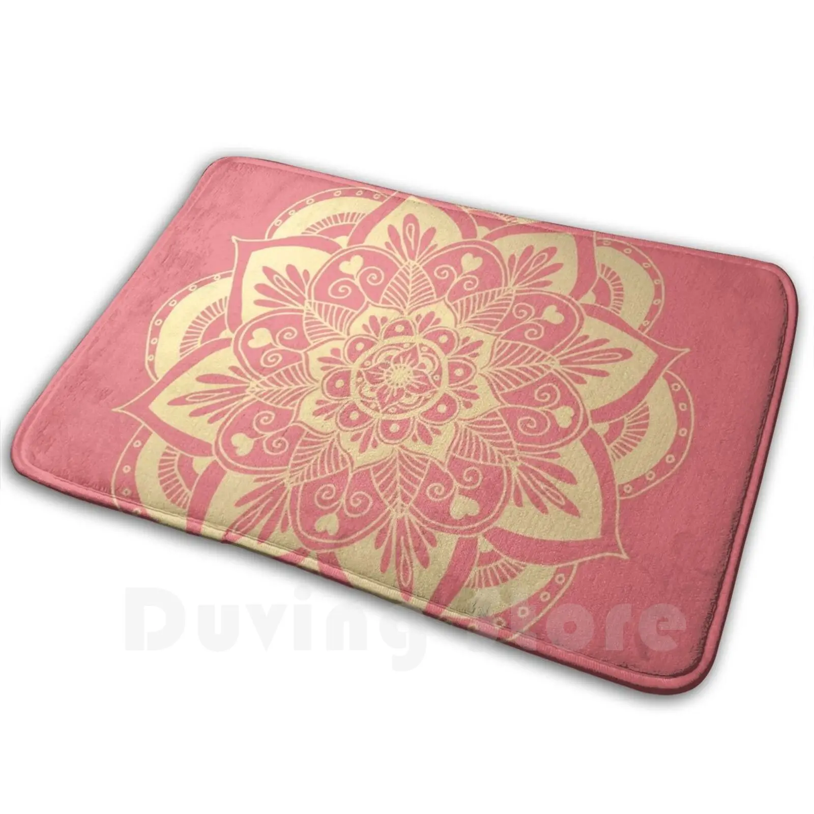 

Coral Pink And Gold Flower Mandala Carpet Mat Rug Cushion Soft Non-Slip Coral Gold Gold Mandala Pink Mandala Coral Pink