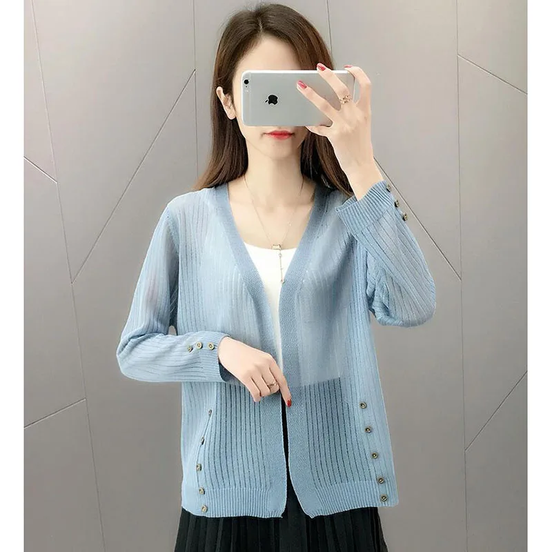 

Spring Women's Thin Coat new 2020 Summer Sun Protection Clothing V-neck Long Sleeve Knitted Coats Cardigan Fashion Female Shawl
