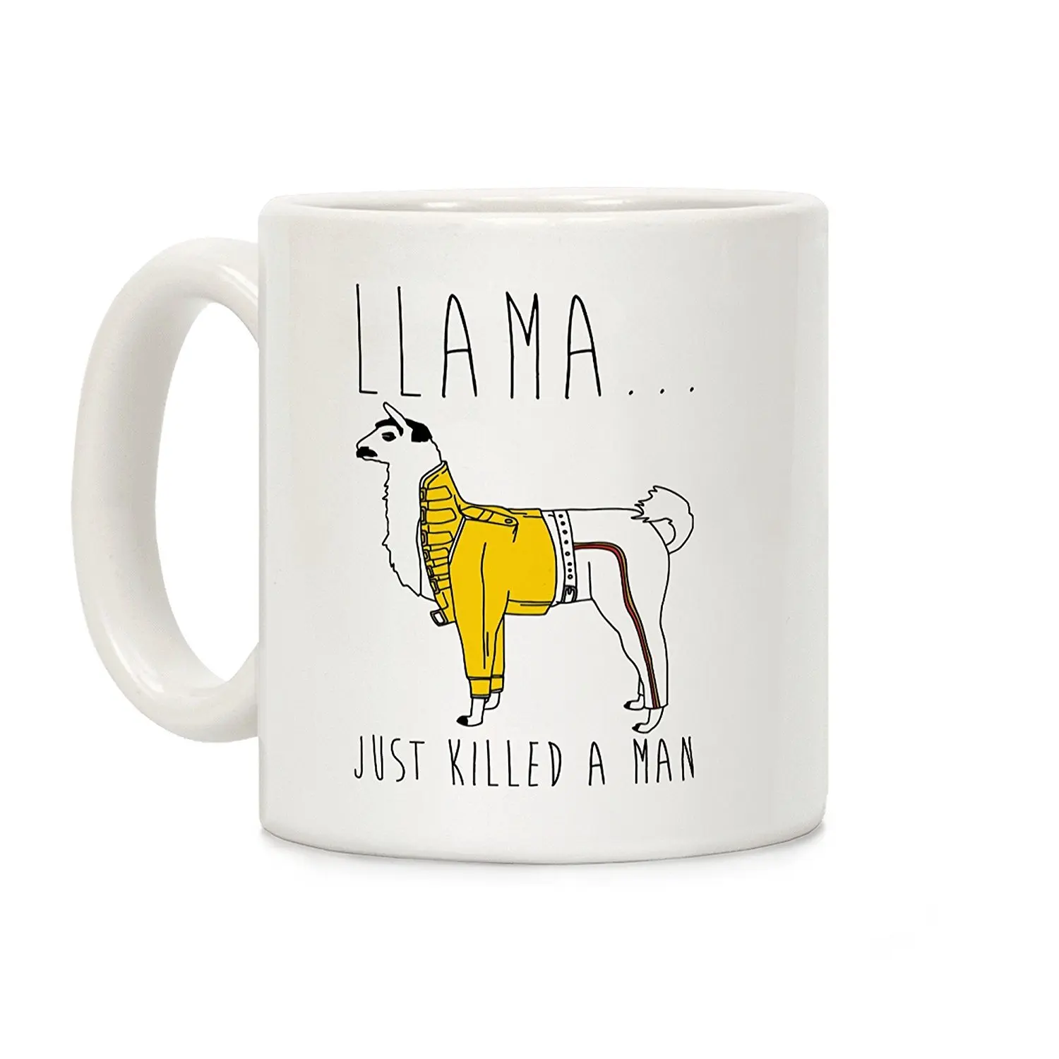 Белая керамическая кофейная кружка с пародией ламы только что убила человека 11