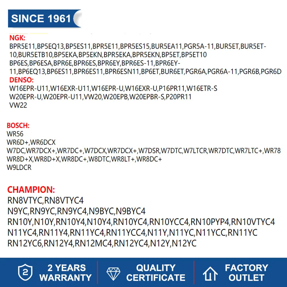 Фонарь ча зажигания F6RTC совместима с Chevrolet CHAMPION RN8VTYC PGR6B для WR6DCX DENSO P20PR11 4-6 шт. -