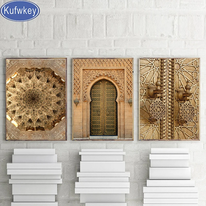 

Gold Morocco Door Art 5d diy diamond painting full square round mosaic diamond embroidery rhinestone Architecture home art,