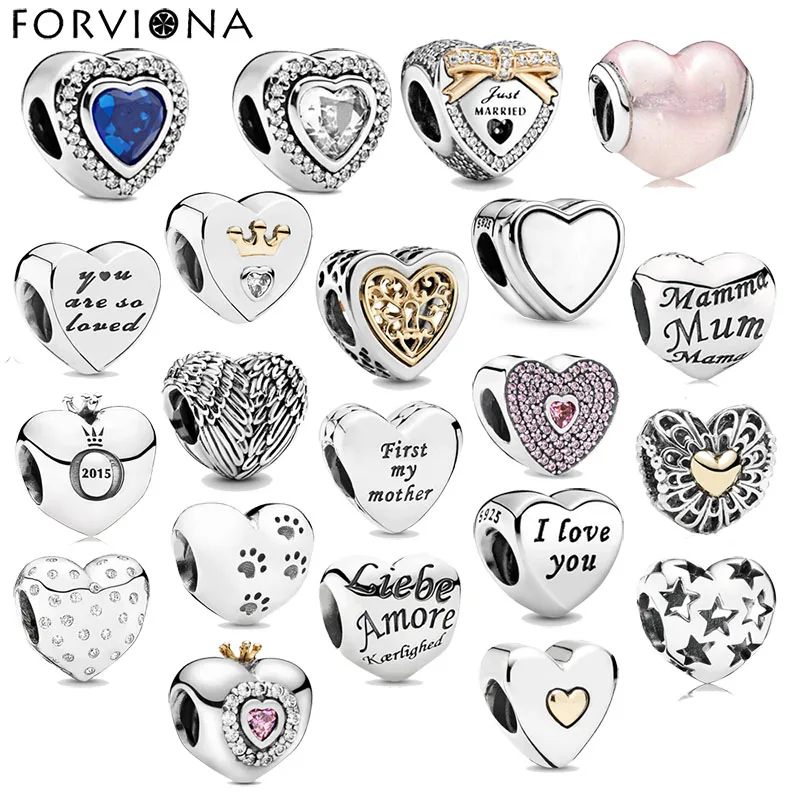 

FORVIONA Brand new blue heart-shaped bead suitable for original pendant 925 love heart bead bracelet female DIY fashion jewelry