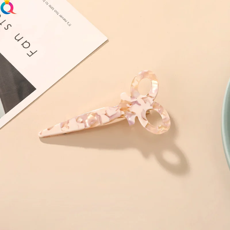 

2021 Scissors Shape Clip Acetate Resin Colorful Bangs Hairpin for Women Girls Hair Accessories Hair Style Make