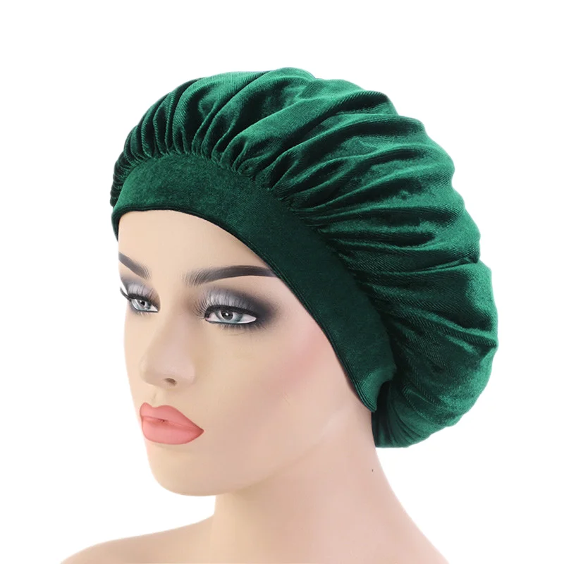 New velvet high elastic wide-brimmed nightcap flannel round hat chemotherapy scarf | Skullies &amp Beanies
