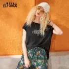 ELFSACK Harajuku повседневные Летние футболки с буквенным принтом для женщин 2021 ELF винтажные Женские базовые Топы на каждый день без рукавов