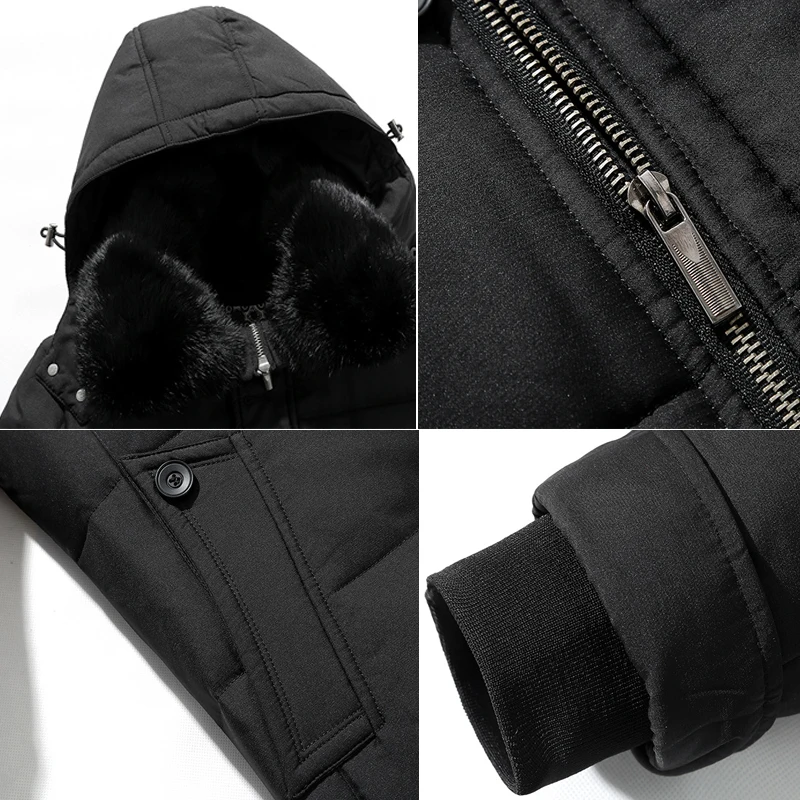 

Detached Winter Thick Warm Hood Men Duck Down Overcoat Thermal Male Big size Parka white duck down coat 29680-6
