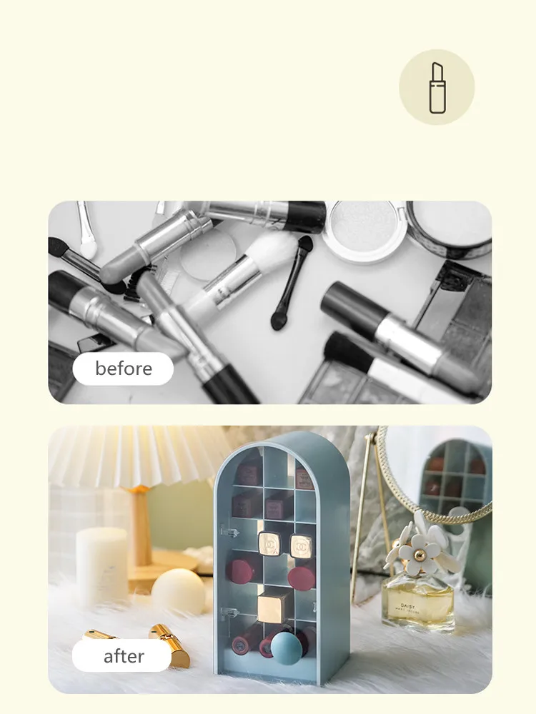 

Open Door Cosmetic Storage Rack Nordic Style Lattice Lipstick Organizer Shelf Lip Salve Container Box of Home Desk Makeup Stand