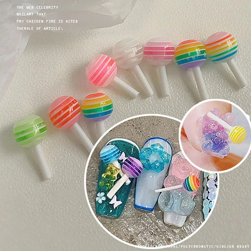 

1Bag Kawaii Bear/Lollipop Nail Art Chamrs 20Pcs Mixed Color Lollipop Glue on Candy Color Gummy Press On Manicure Accessories &*&