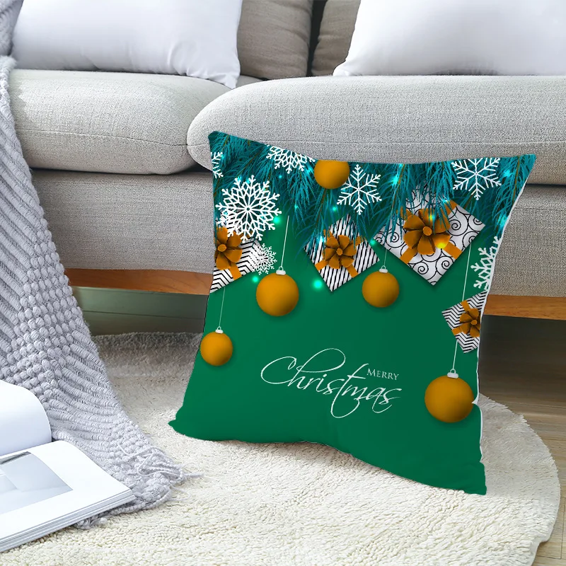 Рождественская наволочка 45*45 зеленая декоративная подушка из полиэстера с