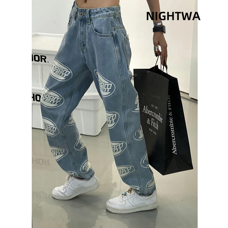 

NIGHTWA New Summer Vintage Jeans Woman Long Trousers Cowboy Female Loose Streetwear Letter printing High street Harajuku Jeans