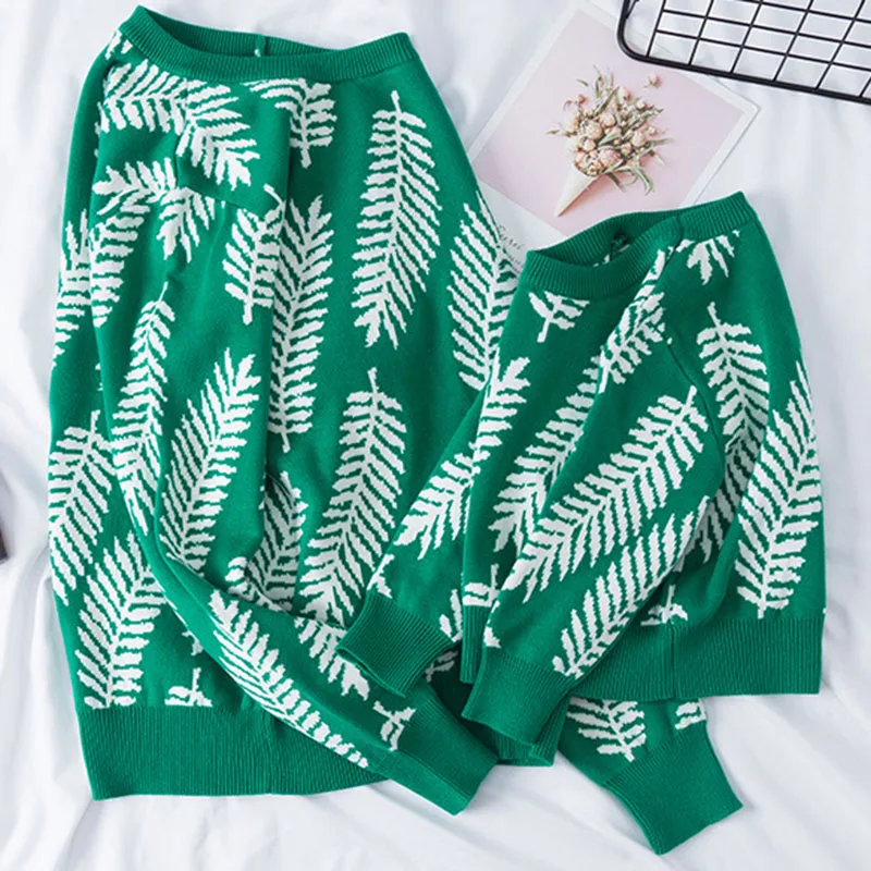 Одежда для семьи вязаные свитера на осень и весну Модный пуловер с круглым