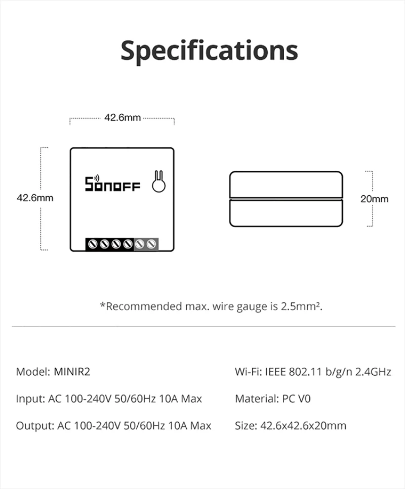 

SONOFF Mini R2 DIY Intelligent Switch WiFi Small Body 2-Way Remote Control Smart Switch Work With Alexa Google Home /Nest IFTTT