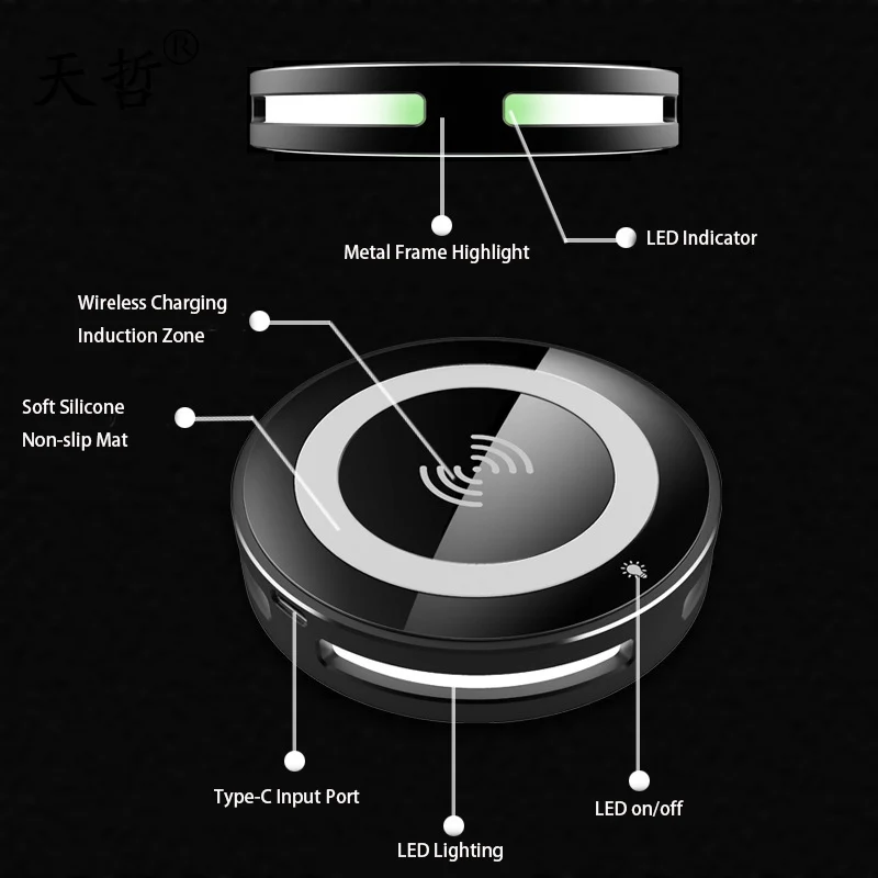 

Wireless Charger 10w Fast Charging LED Night Light Eye Protection Mobile Phone Bedroom Bedside Table Night Light