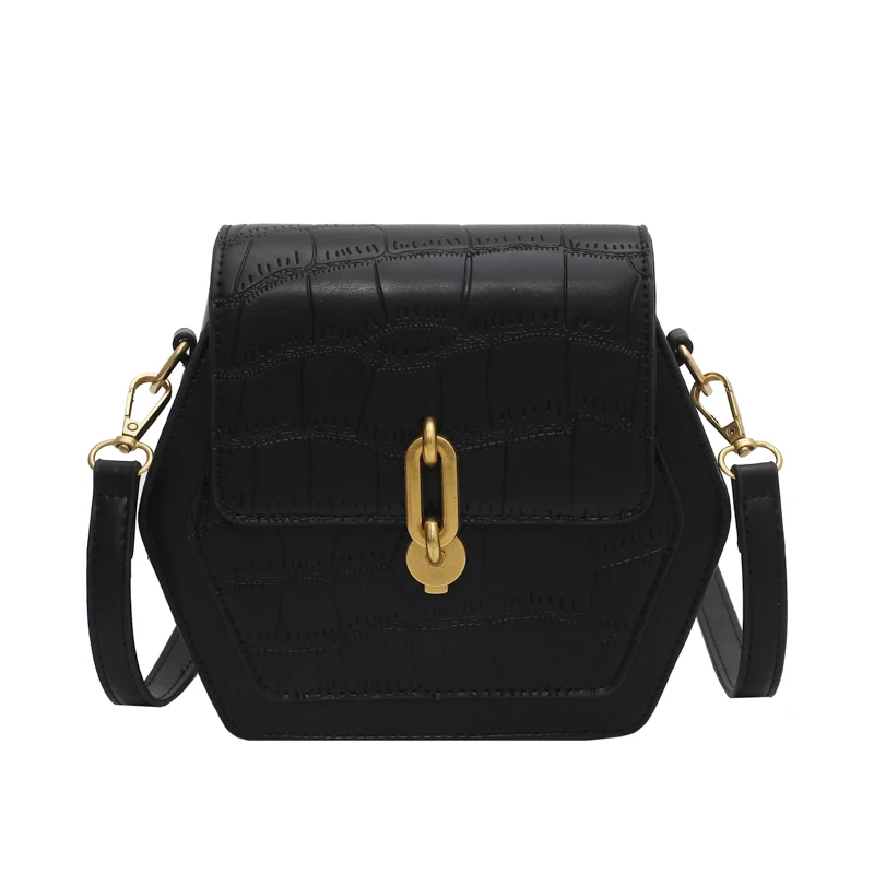 

Pentagon Designer Luxury Fashion Women Small Stone Pattern Crossbody Shoulder Bags PU Leather Handbags For Ladies Trending Sac