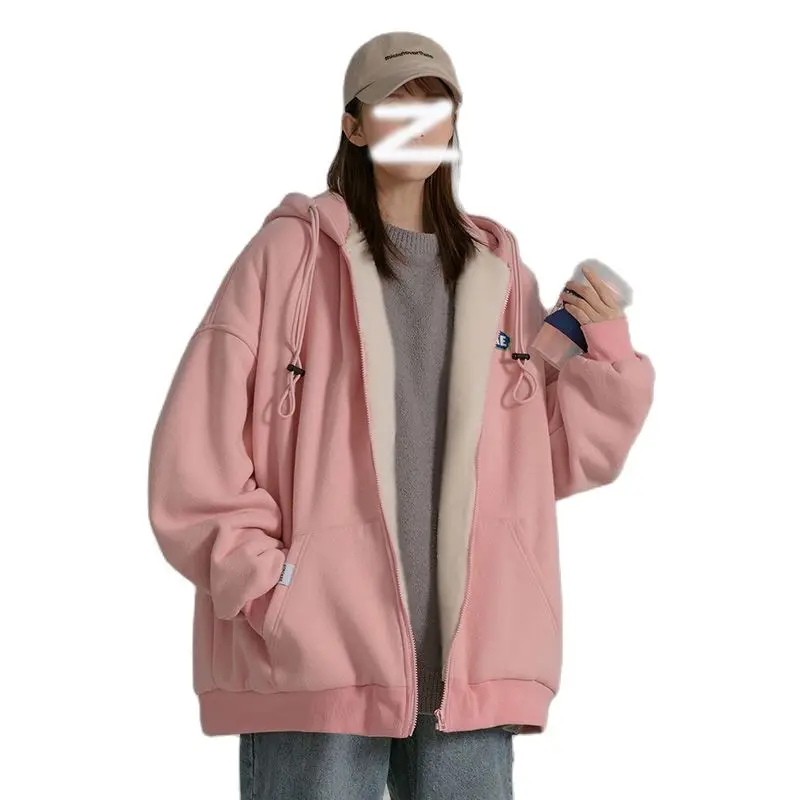 

Gothic Street Solid Zipper Hoodie and Pullover Women Streetwear Winter 2021 Oversized Zip Up Sweatshirts Fleece Fashion Clothing