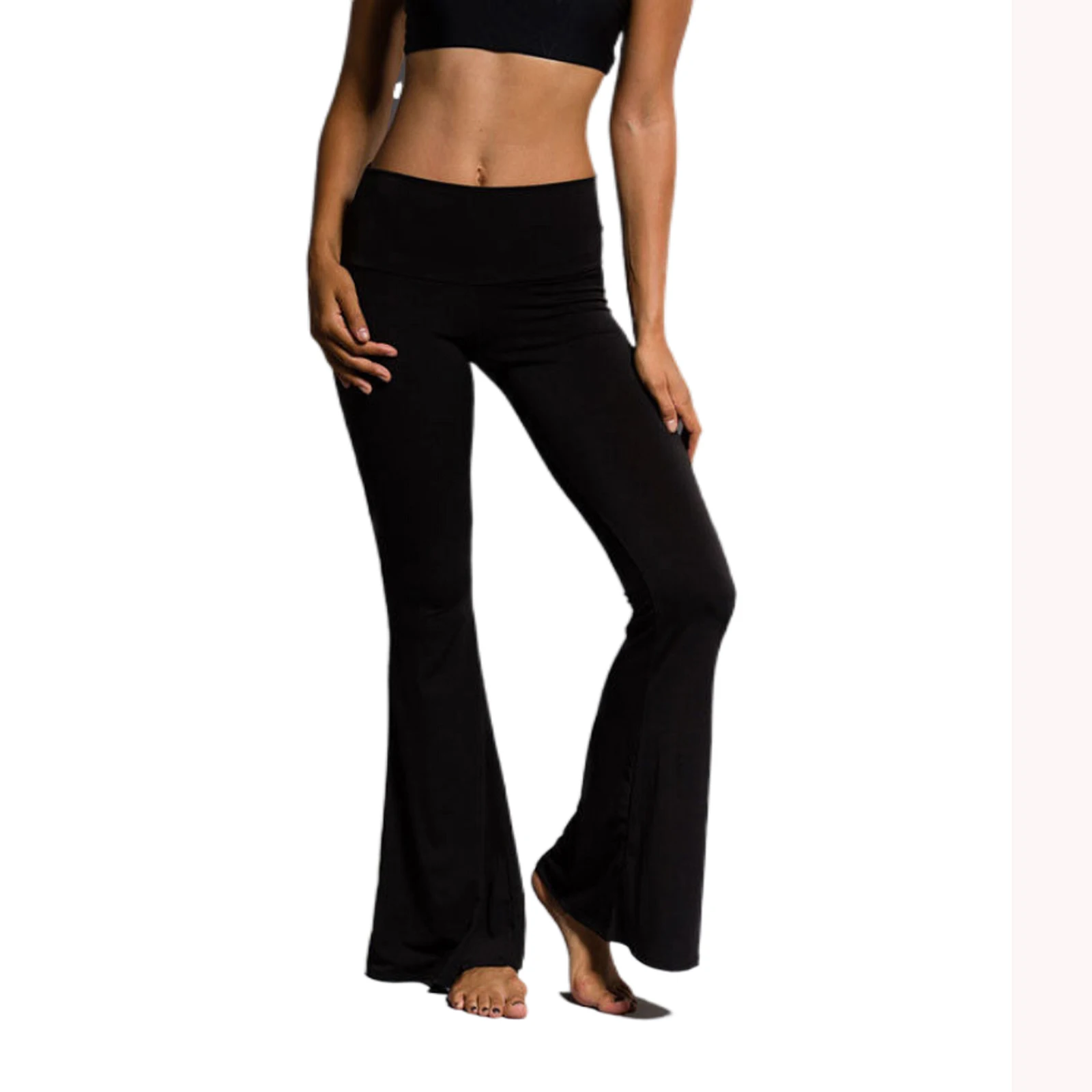 

IMCUTE Black Solid High Waist Skinny Flare Pants Women 2021 Ruched Back Slim Fit Femme Spring Stretchy Wide Leg Trousers