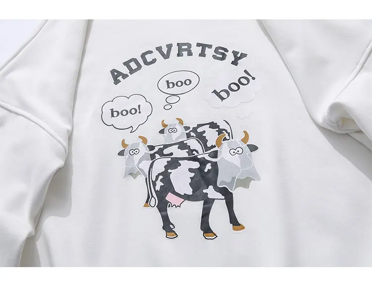 

2021 Spring New Men's Sweatshirt Hoodies Milk Cow Printed One Piece Cotton Casual Harajuku Japanese Streetwear Men's Clothing