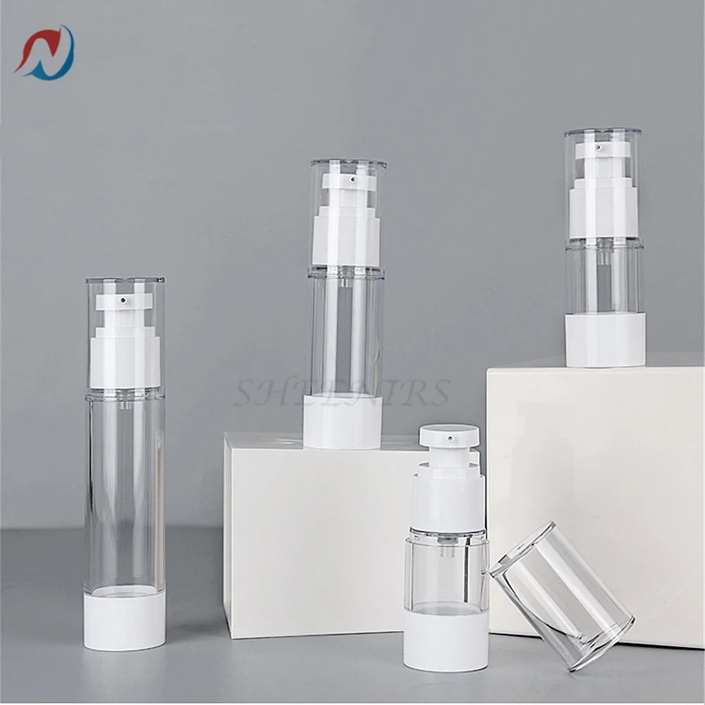 

2pcs 15ml/30ml/50ml/80ml/100ml Airless Lotion Cream Pump Bottle Refillable Empty Clear Travel Containers Liquid Vacuum Press Jar