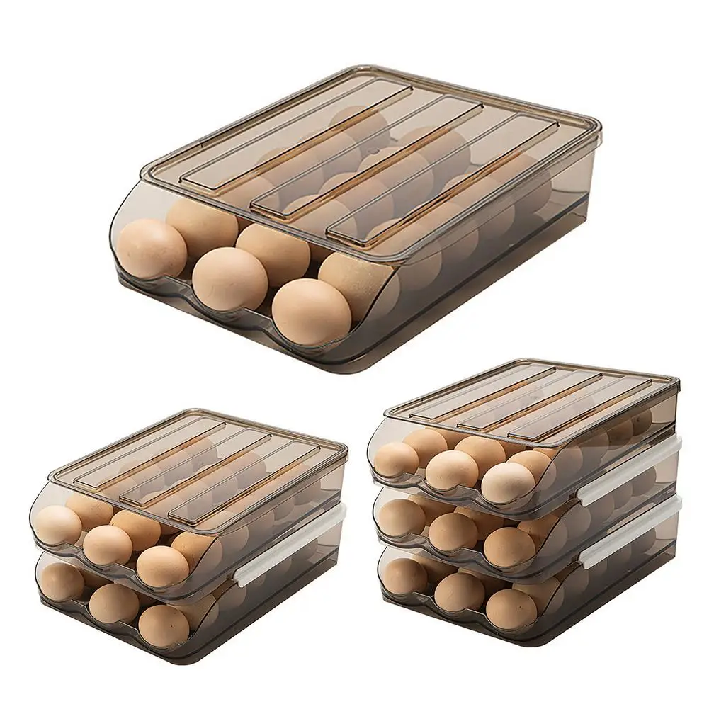 

Контейнер для яиц с автоматической прокруткой и крышкой, многослойный прозрачный контейнер для яиц для холодильника, бытовой