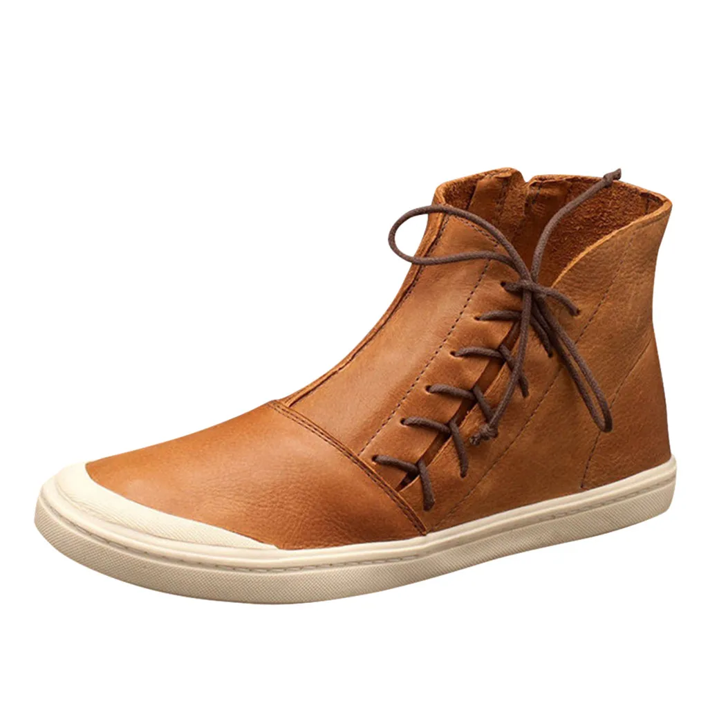 SAGACE Vintage Boots Women Lace Up Flat Heel Boots-women Ladies High-Top Short Ankle Winter Boot |